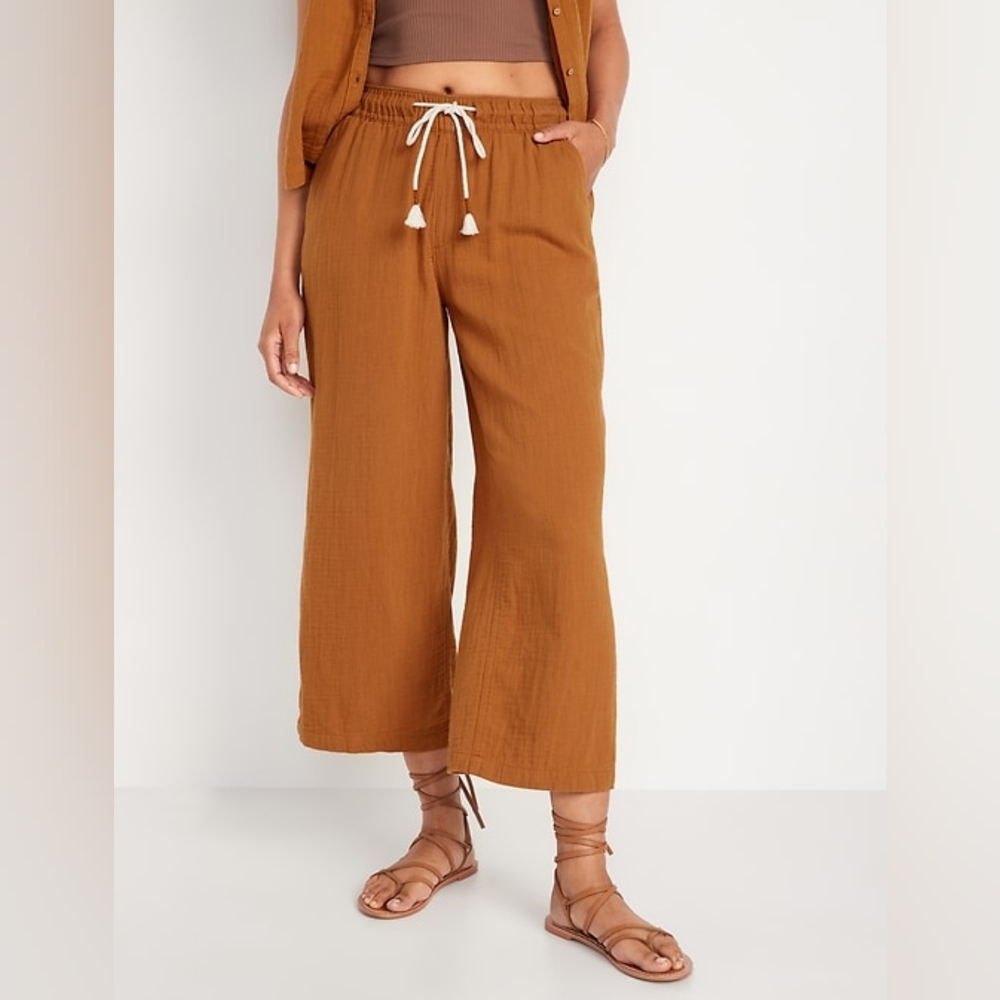 Old Navy wide leg rust brown boho linen pants crop small  - new never worn.